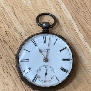 Rare Antique Sterling Silver 925 J.W. Benson Pocket Watch with White Dial